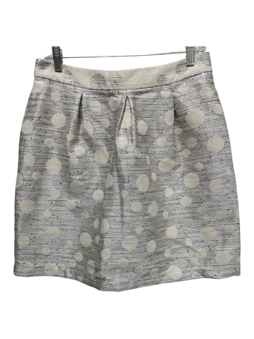 Maeve Size 10 Cream & Navy Blue Polyester Blend Pleated Polka Dot Sequin Skirt Cream & Navy Blue / 10