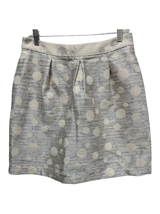 Maeve Size 10 Cream & Navy Blue Polyester Blend Pleated Polka Dot Sequin Skirt Cream & Navy Blue / 10