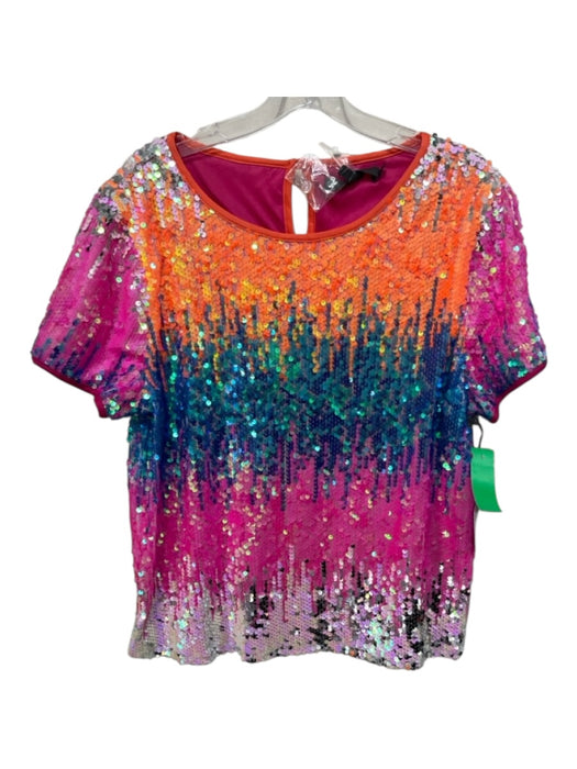 Eva Franco Size M Pink, Orange, multi Polyester Sequined Iridescent Top Pink, Orange, multi / M