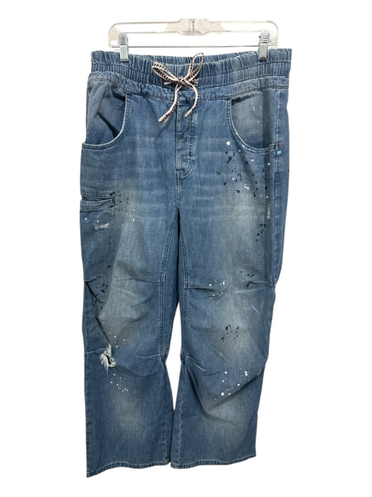 We The Free Size M Medium Wash Cotton Paint Splatter Drawstring Waist Jeans Medium Wash / M