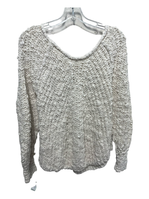 Free People Size M Cream Cotton Chunky Knit Wide Neck Balloon Sleeve Sweater Cream / M
