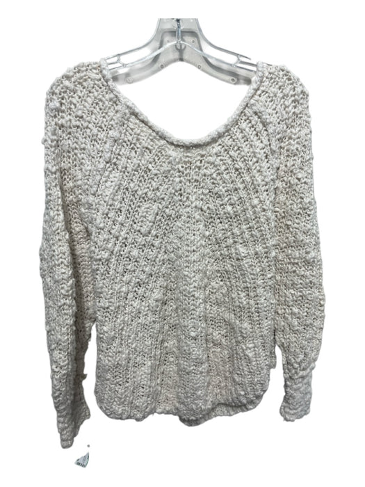 Free People Size M Cream Cotton Chunky Knit Wide Neck Balloon Sleeve Sweater Cream / M