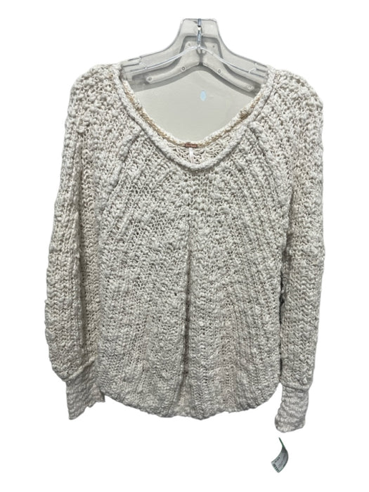 Free People Size M Cream Cotton Chunky Knit Wide Neck Balloon Sleeve Sweater Cream / M