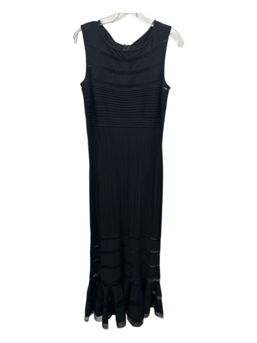 Tadashi Shoji Size M Black Nylon Blend Mesh Mesh Pintuck Maxi Dress Black / M