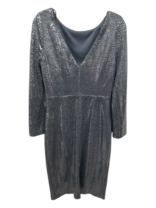Eliza J Size 8 Gray & Silver Nylon Blend Sequin Long Sleeve Scoop Neck Dress Gray & Silver / 8