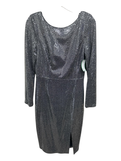 Eliza J Size 8 Gray & Silver Nylon Blend Sequin Long Sleeve Scoop Neck Dress Gray & Silver / 8