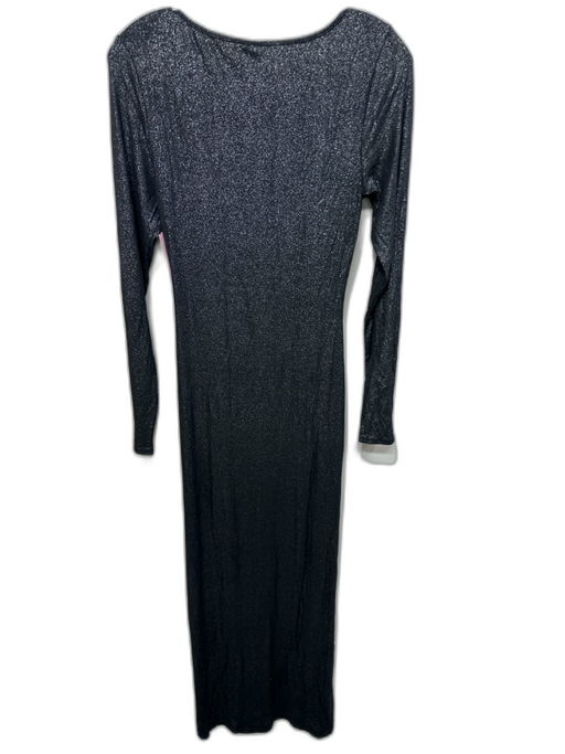 SKIMS Size Large Black & Silver Modal & Spandex Ribbed Long Sleeve Shimmer Dress Black & Silver / Large