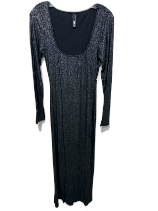 SKIMS Size Large Black & Silver Modal & Spandex Ribbed Long Sleeve Shimmer Dress Black & Silver / Large