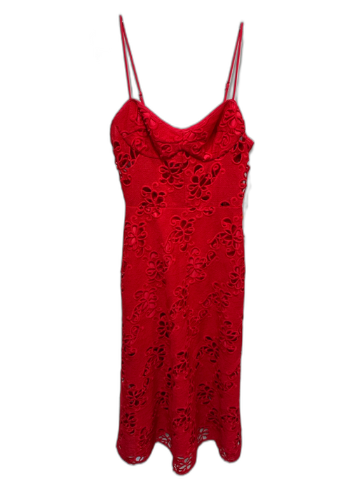Allen Schwartz Size 8 Red Polyester Spaghetti Strap Floral Cutout Back Zip Dress Red / 8