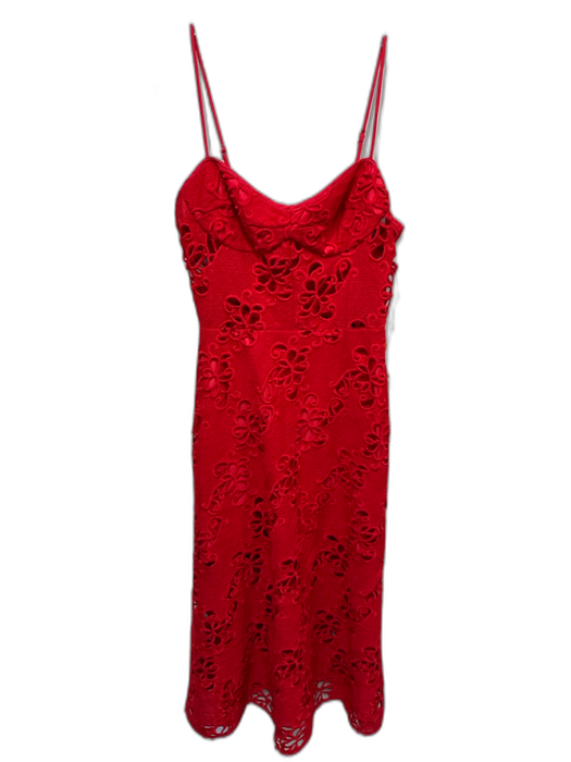 Allen Schwartz Size 8 Red Polyester Spaghetti Strap Floral Cutout Back Zip Dress Red / 8