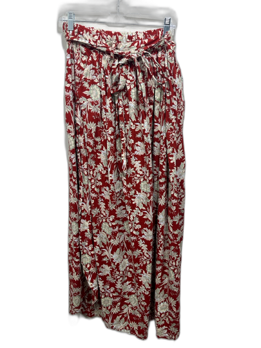 Free People Size Large Red, Green & Blue Linen Blend Short Puff Sleeve Pant Set Red, Green & Blue / Large