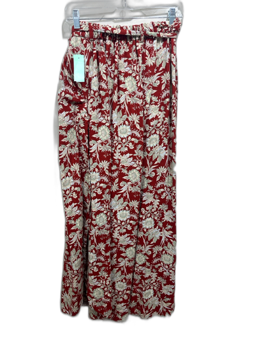 Free People Size Large Red, Green & Blue Linen Blend Short Puff Sleeve Pant Set Red, Green & Blue / Large