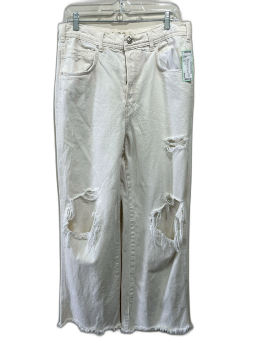 We The Free Size 30 White Cotton Denim Button Fly Ripped High Rise Jeans White / 30