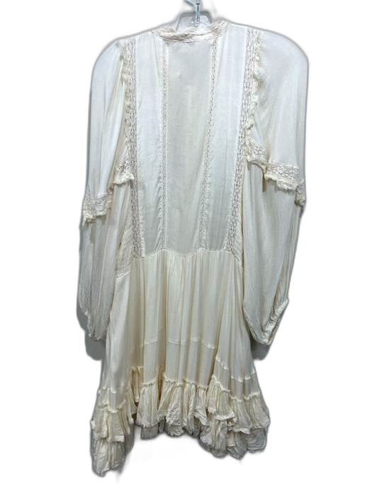 Free People One Size M Cream Viscose Long Balloon Sleeve Lace Detail Dress Cream / M