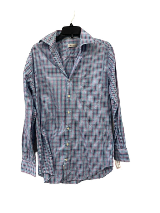 Peter Millar Size M Blue & Purple Cotton Blend Plaid Men's Long Sleeve Shirt M