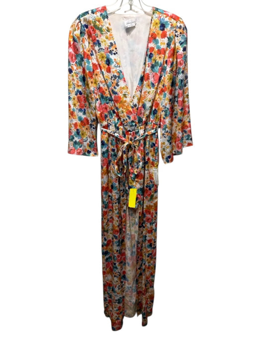 Lovers + Friends Size XS White & Multi Polyester Floral Long Flare Sleeve Romper White & Multi / XS