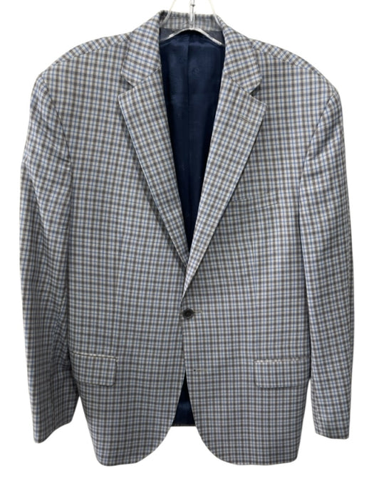 David Donahue Gray & Blue Wool Blend Plaid 2 Button Men's Blazer Gray & Blue / 42