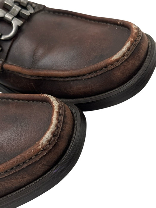 Ferragamo Shoe Size 8.5 AS IS Brown Leather Solid Stacked Heel Dress Men's Shoes Brown / 8.5