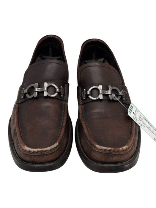 Ferragamo Shoe Size 8.5 AS IS Brown Leather Solid Stacked Heel Dress Men's Shoes Brown / 8.5