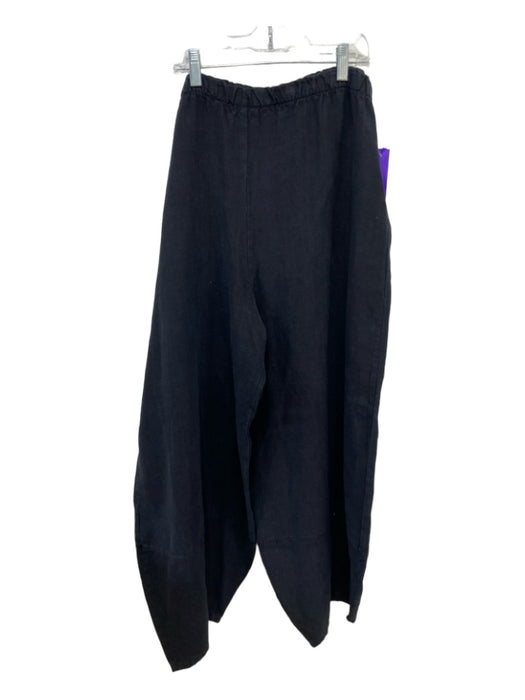 Bryn Walker Size Est L/XL Black Linen Solid Elastic Waist Wide Leg Pants Black / Est L/XL