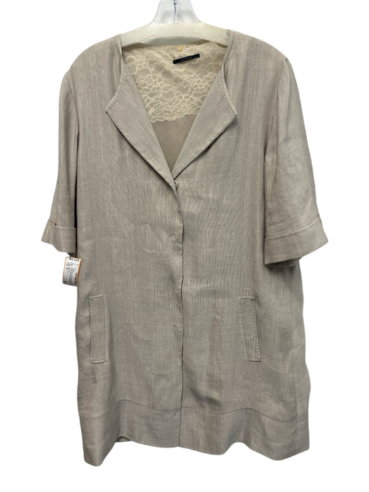 Elie Tahari Size M Beige Ramie Textured 3/4 Sleeve Open Front Below knee Jacket Beige / M