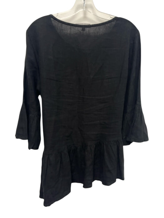 Bryn Walker Size S Black Linen Long Flare Sleeve Peplum Hip Length Top Black / S