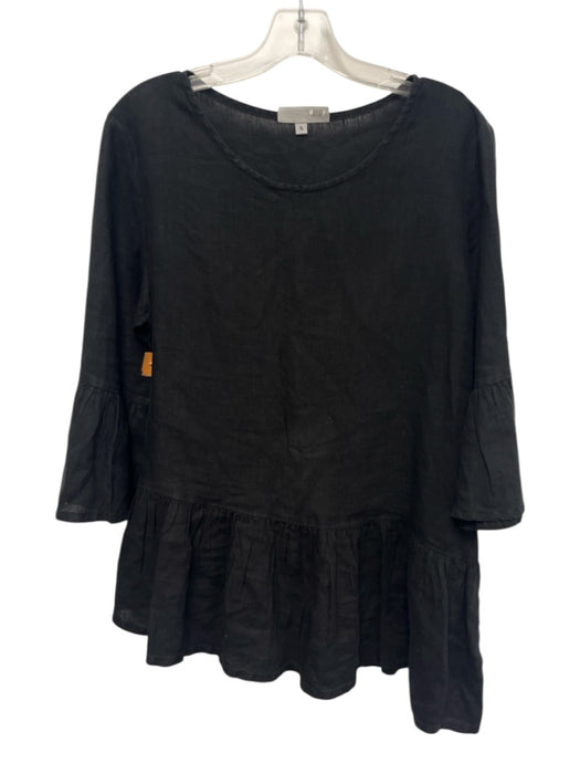 Bryn Walker Size S Black Linen Long Flare Sleeve Peplum Hip Length Top Black / S