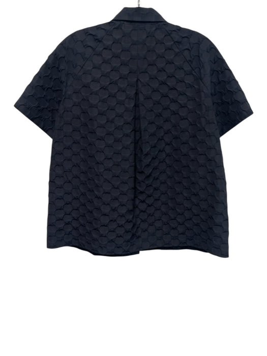 Lafayette 148 Size 0 Navy Blue Viscose Short Sleeve Puckered Top Navy Blue / 0