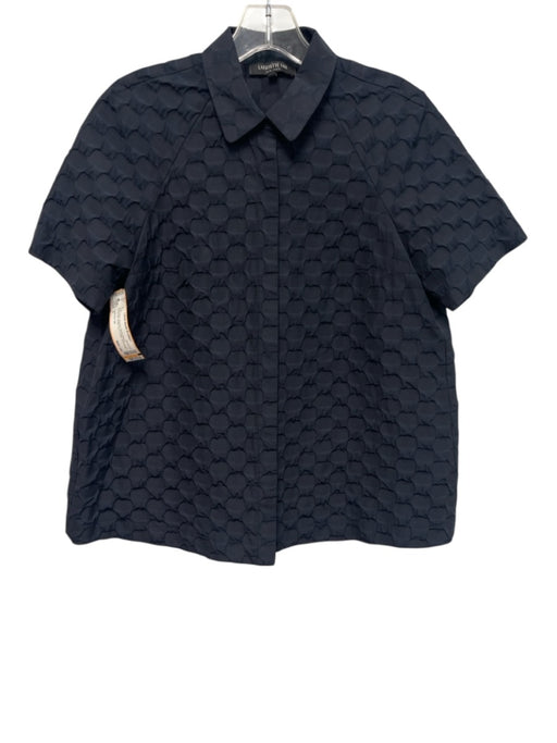 Lafayette 148 Size 0 Navy Blue Viscose Short Sleeve Puckered Top Navy Blue / 0