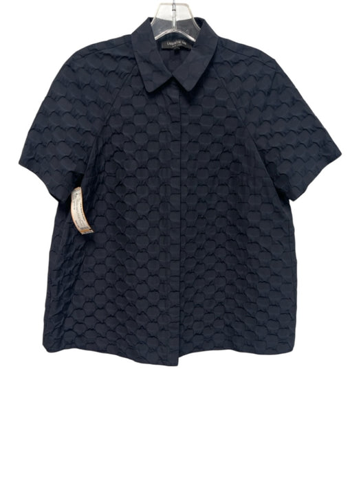 Lafayette 148 Size 0 Navy Blue Viscose Short Sleeve Puckered Top Navy Blue / 0