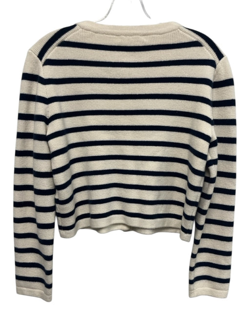 J. Crew Size S Cream & Navy Cotton Knit Horizontal Stripe Gold button Sweater Cream & Navy / S