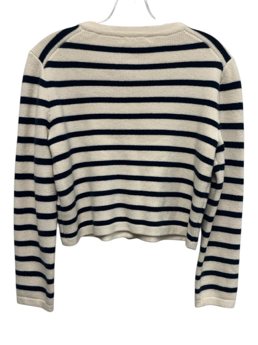 J. Crew Size S Cream & Navy Cotton Knit Horizontal Stripe Gold button Sweater Cream & Navy / S