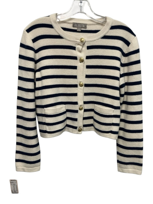 J. Crew Size S Cream & Navy Cotton Knit Horizontal Stripe Gold button Sweater Cream & Navy / S