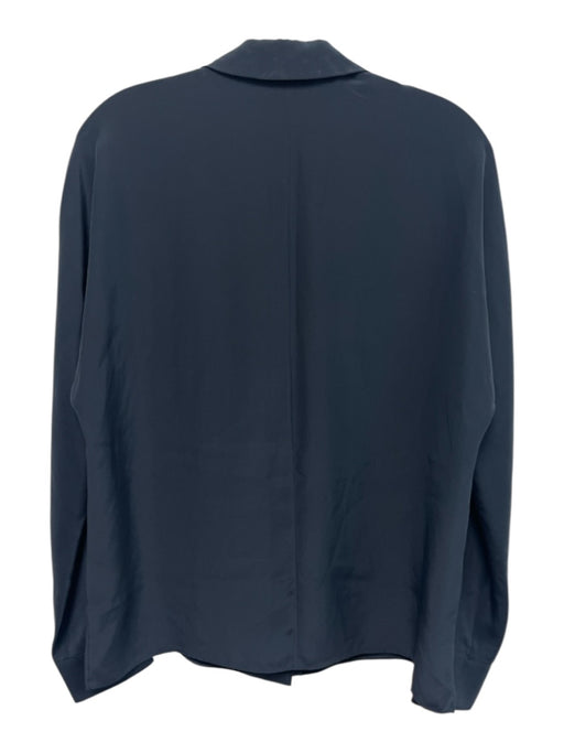 Lafayette 148 Size S Navy Silk Long Sleeve Button Up & Collar Side Slits Top Navy / S