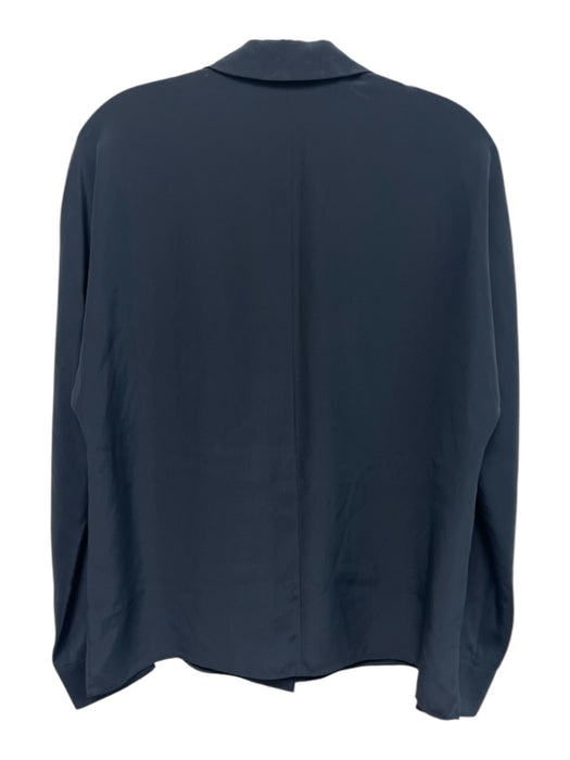 Lafayette 148 Size S Navy Silk Long Sleeve Button Up & Collar Side Slits Top Navy / S