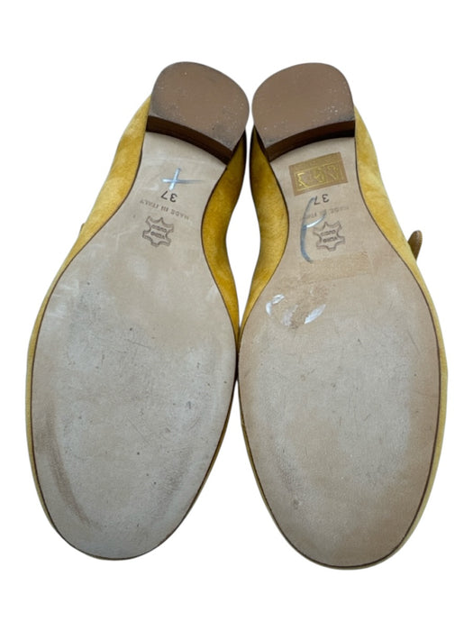 Ann Mashburn Shoe Size 37 Yellow Suede Round Toe Grosgrain Trim Mary Jane Flats Yellow / 37