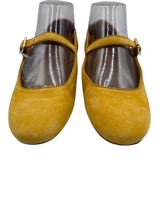 Ann Mashburn Shoe Size 37 Yellow Suede Round Toe Grosgrain Trim Mary Jane Flats Yellow / 37
