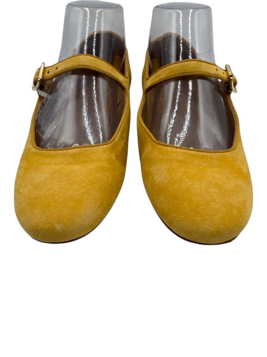 Ann Mashburn Shoe Size 37 Yellow Suede Round Toe Grosgrain Trim Mary Jane Flats Yellow / 37