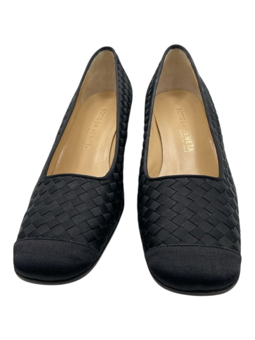 Bottega Veneta Shoe Size 7.5 Black Canvas Woven Block Heel Cap Toe Pumps Black / 7.5