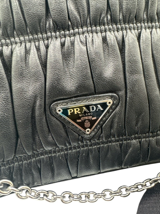 Prada Black Calf Leather Flap Triangle Logo Gaufre Crossbody Bag Black / Small