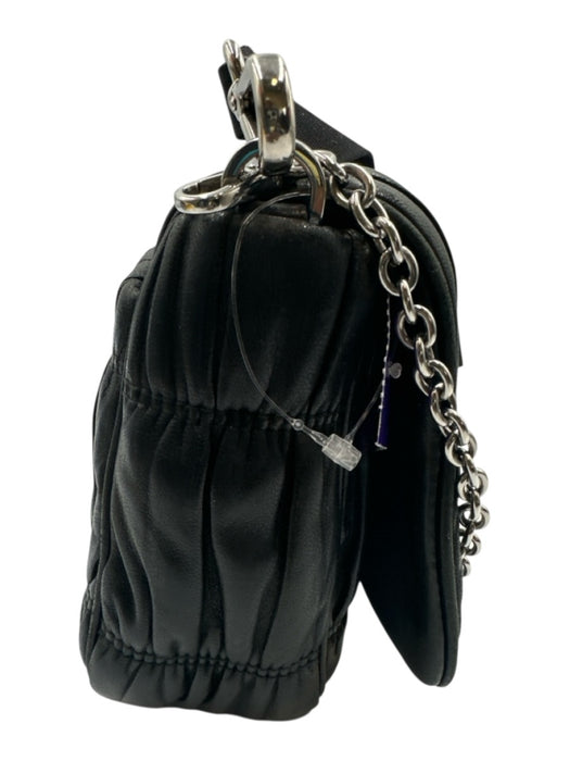 Prada Black Calf Leather Flap Triangle Logo Gaufre Crossbody Bag Black / Small