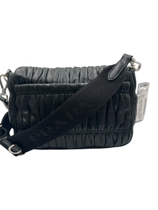 Prada Black Calf Leather Flap Triangle Logo Gaufre Crossbody Bag Black / Small