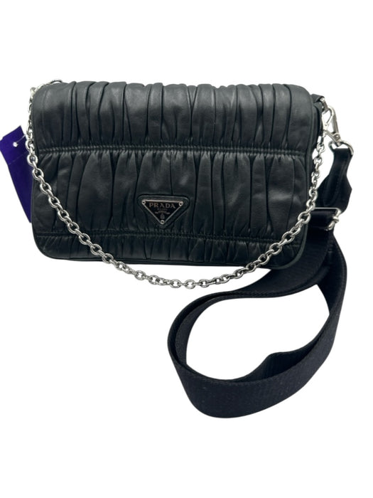 Prada Black Calf Leather Flap Triangle Logo Gaufre Crossbody Bag Black / Small