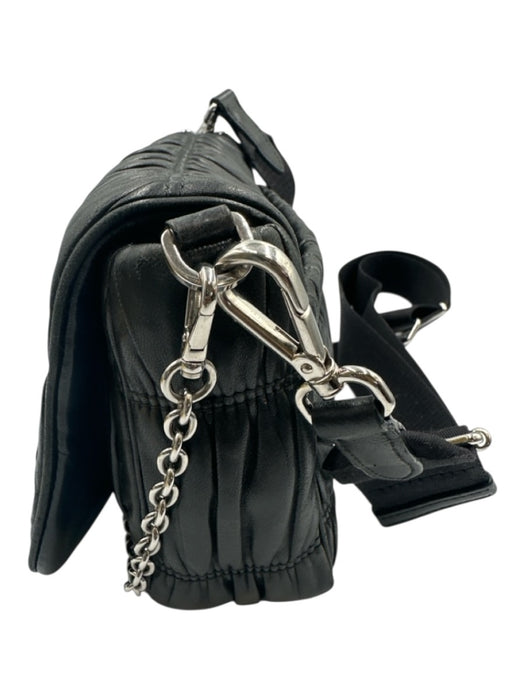 Prada Black Calf Leather Flap Triangle Logo Gaufre Crossbody Bag Black / Small