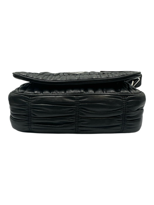 Prada Black Calf Leather Flap Triangle Logo Gaufre Crossbody Bag Black / Small