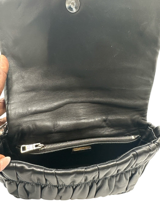 Prada Black Calf Leather Flap Triangle Logo Gaufre Crossbody Bag Black / Small