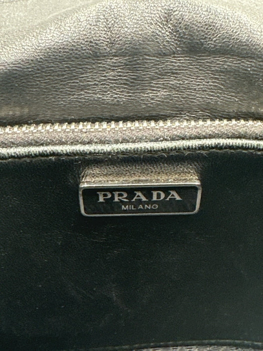 Prada Black Calf Leather Flap Triangle Logo Gaufre Crossbody Bag Black / Small