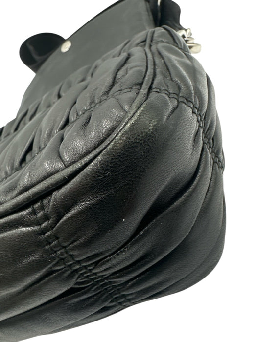 Prada Black Calf Leather Flap Triangle Logo Gaufre Crossbody Bag Black / Small