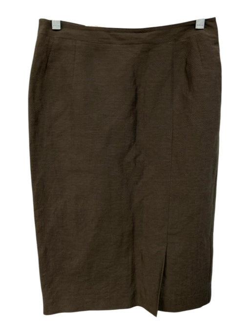 Rene Lezard Size 34 Brown Linen Blend Back Zip Dotted Slit Pencil Skirt Brown / 34