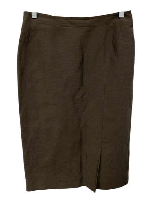 Rene Lezard Size 34 Brown Linen Blend Back Zip Dotted Slit Pencil Skirt Brown / 34